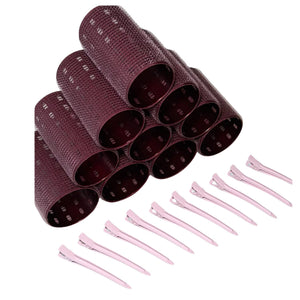 Hello Bleach L/XL Thermal Hair Rollers Burgundy 10 Pack + Clips