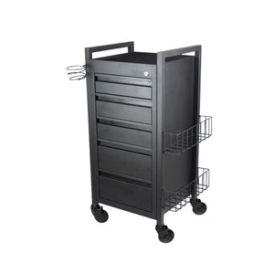 Midnight 5 Drawer Hairdressing Beauty Trolley - Black Frame - Click'nClean Castor Wheels