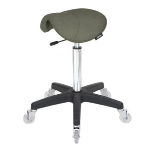 Saddle Stool Forest Green No Back Black Base & Clear Wheels